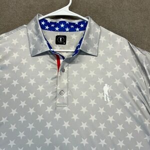 U Suck at Golf Americana Polo Shirt Men's XL Gray Stars AOP Performance Beer